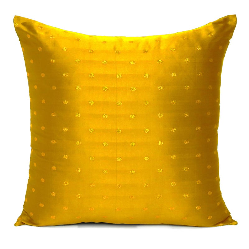 Oussum Art Silk Cushion Cover Throw Cushion Case Brocade Silky Pillow Covers Home Decor Pillow Case (Yellow, 12 x 12) - Image 3