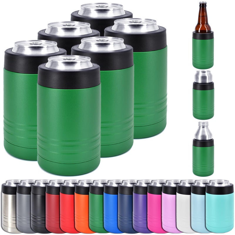 Clear Water Home Goo Clear Water Home Goods - 12 oz Stainless Steel Double Wall Vacuum Insulated Can or Bottle Beverage Cooler - Powder Coated Green - 6 Pack - Image 1