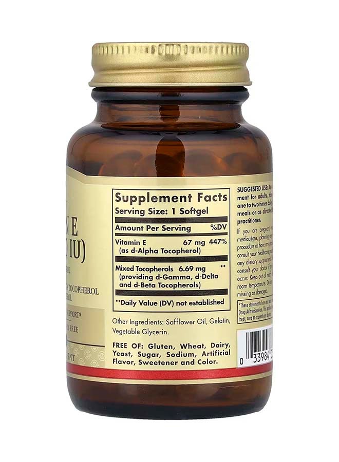 Solgar Naturally Sourced Vitamin E 67 mg 100IU Dietary Supplement - 100 Softgels - Image 2