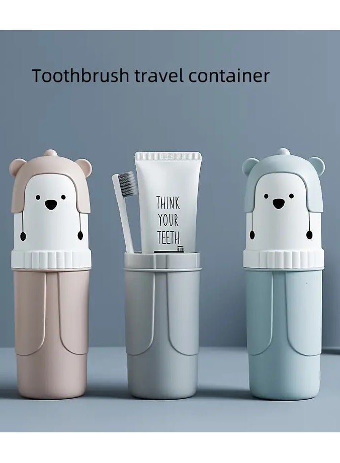Goolsky Bear-Themed Toothbrush Travel Container Set - Leak-Proof, Dustproof, Toothpaste and Brush Holder with Integrated Rinsing Cup - Portable, Large Capacity, Unscented Bathroom Essentials for Travel and Home - Image 2