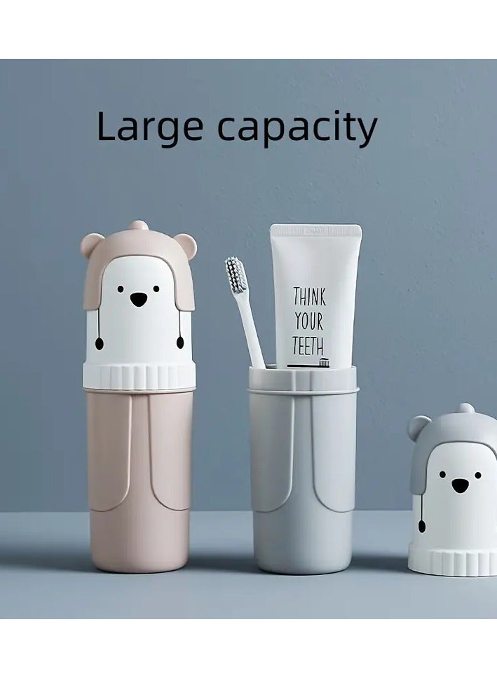 Goolsky Bear-Themed Toothbrush Travel Container Set - Leak-Proof, Dustproof, Toothpaste and Brush Holder with Integrated Rinsing Cup - Portable, Large Capacity, Unscented Bathroom Essentials for Travel and Home - Image 4
