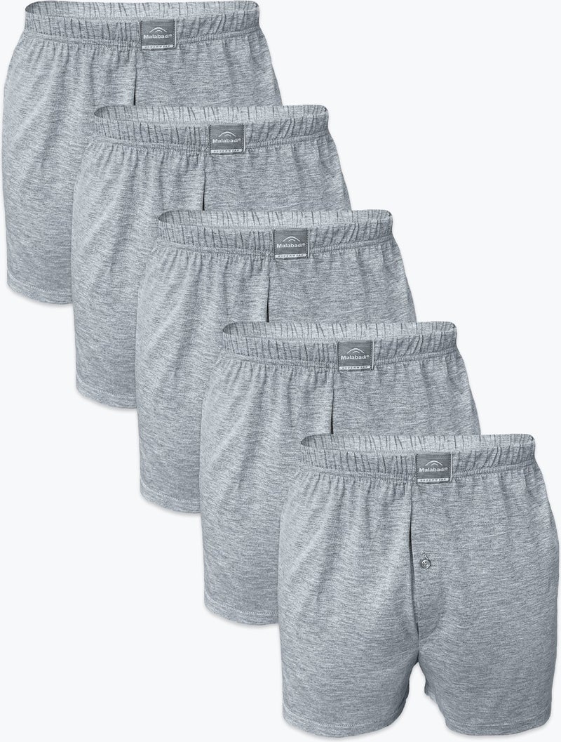 Malabadi Men's Gray 5 Piece Wide Pattern Large Size 100% Cotton Boxer MB2400  - Image 1