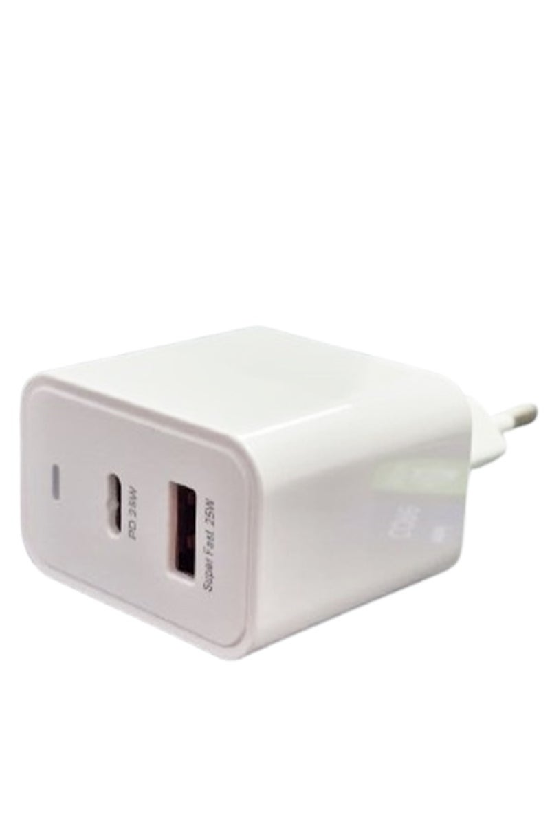 Super fast +QC Wall Charger DC-338-D , PD 25W Super Fast Multi Charger USB-C & USB Port Turbo Power, Overheat Protection , Compact Design with USB to Type-C Cable, Stable Output for All Devices - White - Image 4