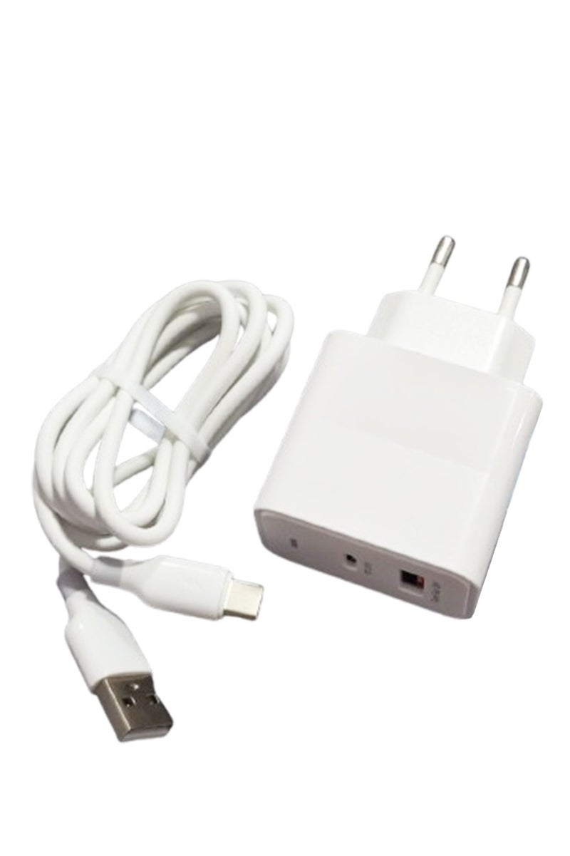 Super fast +QC Wall Charger DC-338-D , PD 25W Super Fast Multi Charger USB-C & USB Port Turbo Power, Overheat Protection , Compact Design with USB to Type-C Cable, Stable Output for All Devices - White - Image 3