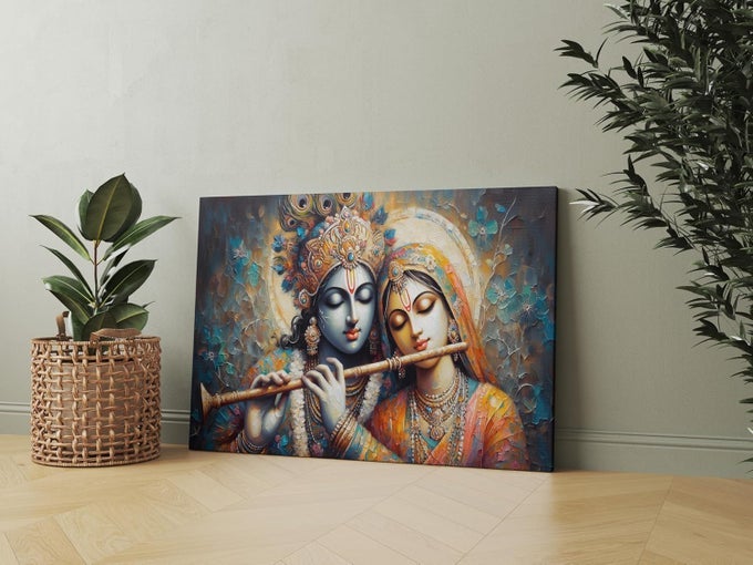 COTTON RADHA KRISHNA PAINTING FOR WALL DECORATION BIG SIZE LARGE CANVAS KAHNA WALL PAINTING FOR HOME 16 INCH 22 INCH DESIGN 4