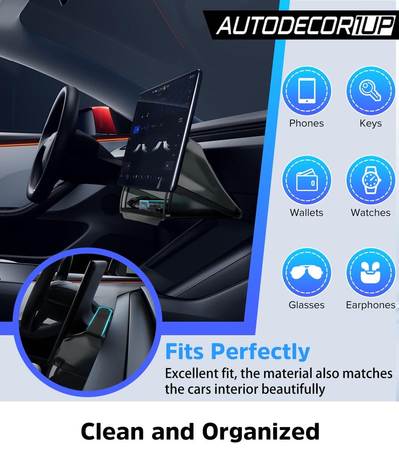 Autodecor 1Up Hidden Under Screen Storage - with Silicone Anti-Slip Mat Fit for 2016-2026 Tesla Model Y & 3 (Including Model 3 Highland) - Hidden Design Center Console Organizer Tray - Image 4