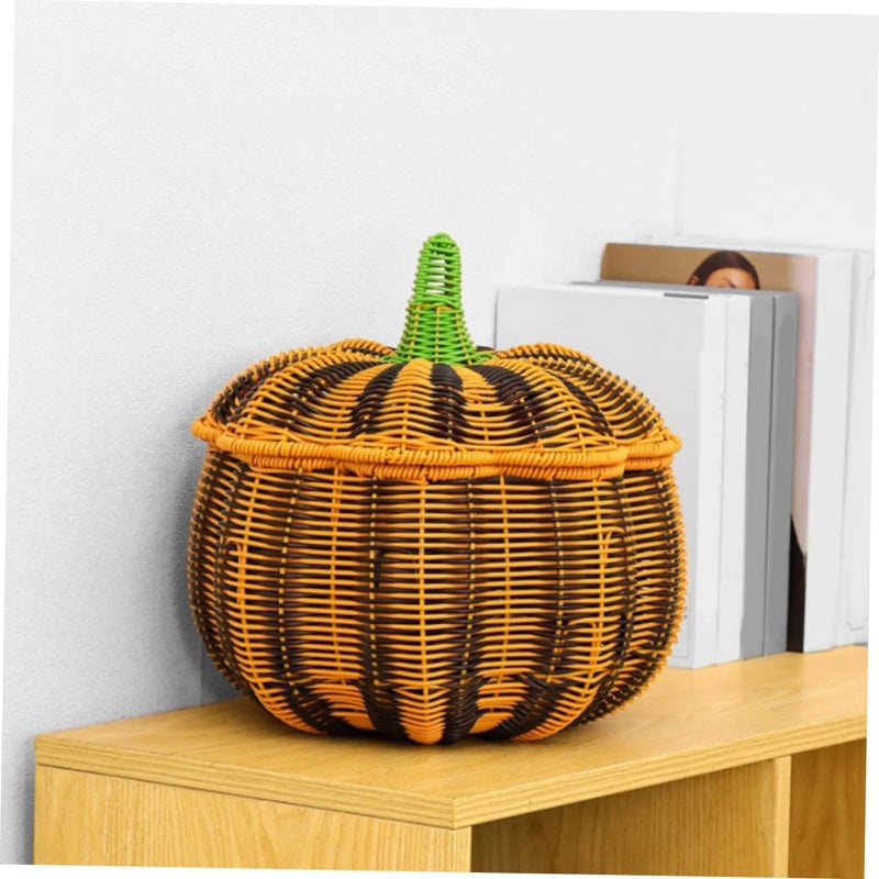 Imitation Rattan Storage Basket With Lid Multipurpose Home Decor Organizer Beige - Image 4