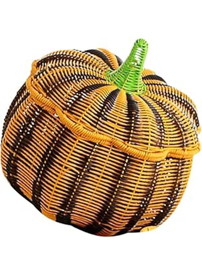 Imitation Rattan Storage Basket With Lid Multipurpose Home Decor Organizer Beige - Image 1