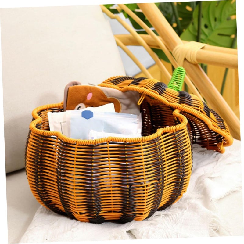 Imitation Rattan Storage Basket With Lid Multipurpose Home Decor Organizer Beige - Image 3