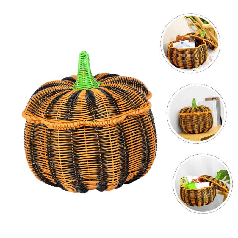 Imitation Rattan Storage Basket With Lid Multipurpose Home Decor Organizer Beige - Image 5
