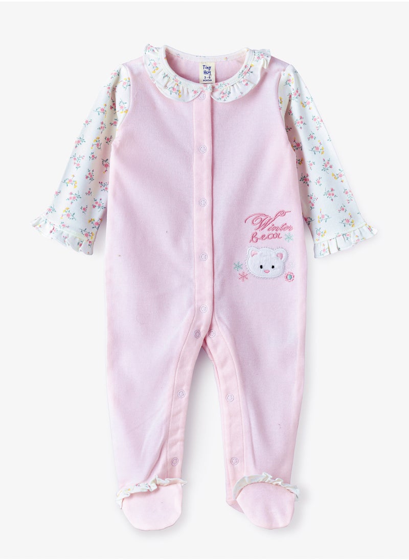 Tiny Hug Baby Girls' Cotton Knit Sleepsuit  - Image 1