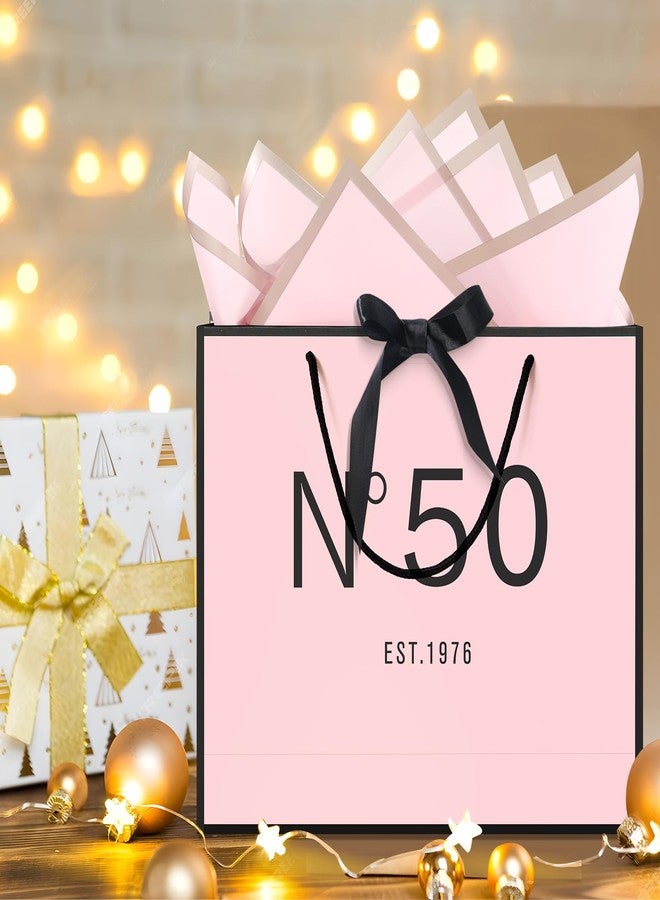 QLSKO 13" Birthday Gift Bag with Card Envelope Sticker Bow Ribbon and Tissue papers for Women Girls Design with Handles,13th-100th (EST.1976 50th, 13" W x 10.5" H x 4.3" D - Image 5