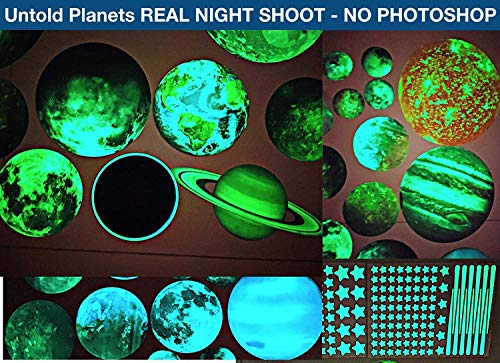 UNTOLD PLANETS 195+PCS Glow in The Dark Planets for Ceiling Decorations, Star Stickers Sun, Moon Pluto Wall Stickers for Kids, Boys Room Decor, Wall Decals Christmas Gift - Image 5