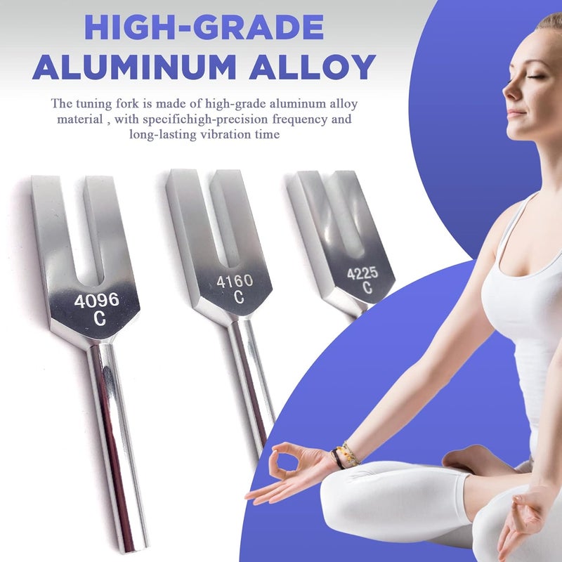 Tenfly Angel Tuning Forks Set, 4096 Hz, 4160 Hz, 4225 Hz for Healing Musical Instrument, with Wood Hammer and Soft Storage Bag - Image 2