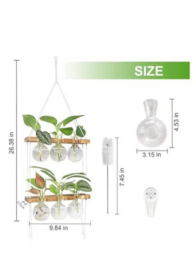KLNAMAEAAN Wall Hanging Plant Propagation Station 6 Bulb Vase,2 Tiered Wooden Stand Plant Terrarium kit Unique Gardening Gifts  - Image 3