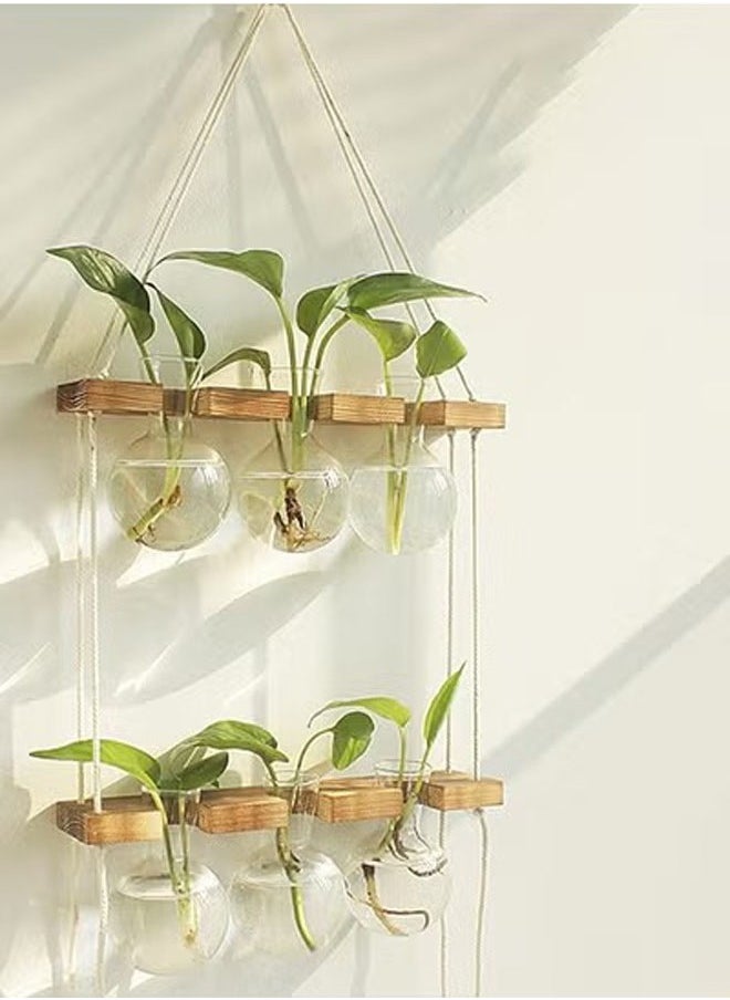 KLNAMAEAAN Wall Hanging Plant Propagation Station 6 Bulb Vase,2 Tiered Wooden Stand Plant Terrarium kit Unique Gardening Gifts  - Image 1