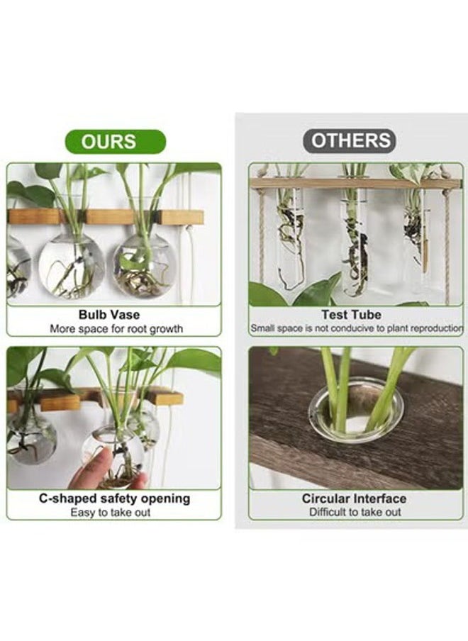 KLNAMAEAAN Wall Hanging Plant Propagation Station 6 Bulb Vase,2 Tiered Wooden Stand Plant Terrarium kit Unique Gardening Gifts  - Image 5
