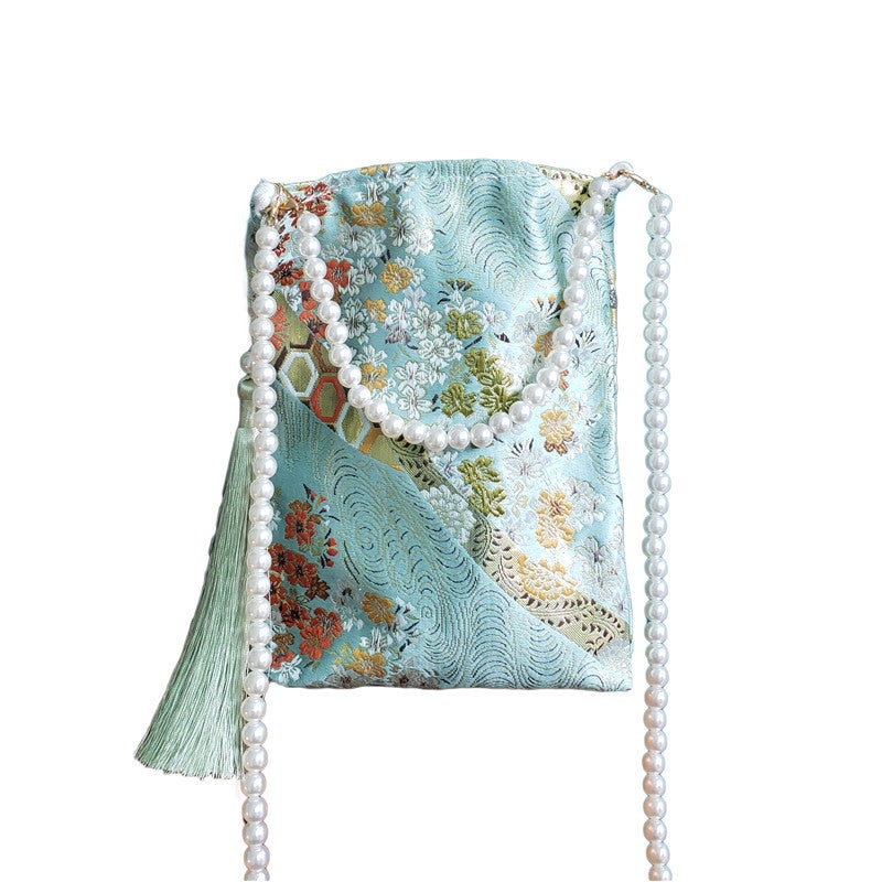 Chinese Style Tassel Crossbody Bag, Vertical Square, Palace Design, Pearl Decoration, for Women - Image 5