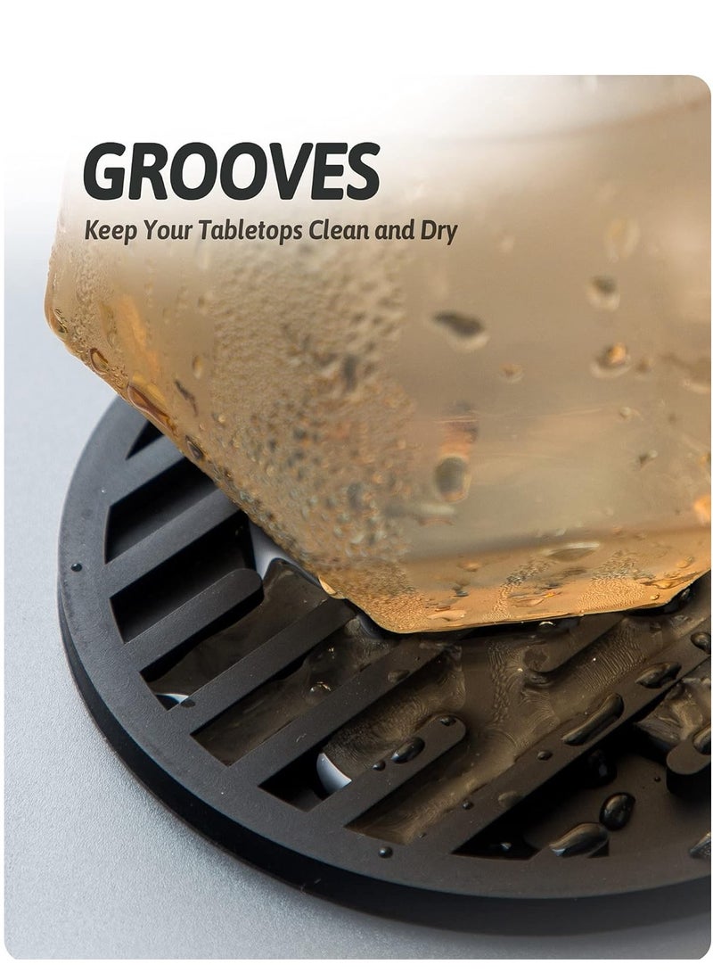 KASTWAVE Coasters for Coffee Table, Drink Coasters for Drinks Absorbent with Holder, Cup Coasters Black Silicone Coaster Set of 6 for Bar, Wooden Table, Non-Slip, Non-Stick, Coffee Table Decor - Image 3