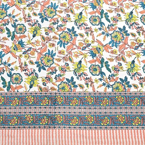 EasyGoods® 100% Pure Cotton Jaipuri Bedsheet with 2 Pillow Covers | Soft & Breathable Fabric | Traditional Floral Print | King Size (90x108 Inches) | Peach - Image 4