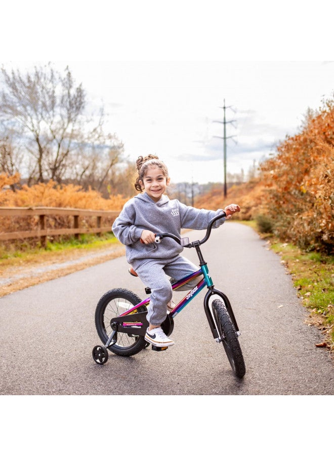 JOYSTAR JOYSTAR 16 Inch Kids Bike for 4-7 Ages with Training Wheels Coaster Braking Ride-On Boys Bicycle 4 5 6 7 Years Children Bikes BMX Style Birthday Gifts Oil Slick  - Image 4