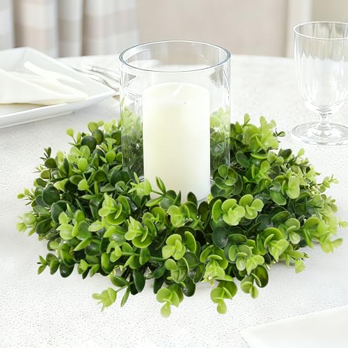Vlorart 2Pcs Small Boxwood Wreath for Front Door, 11 Inch Wreath with Green Bows Boxwood Wreaths Weatherproof, Spring Summer Mini Wreaths for Cabinets, Candle Garland for Table Window Indoor Outdoor - Image 5