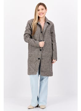 Women Houndstooth Trench Coat, Brown Combo
