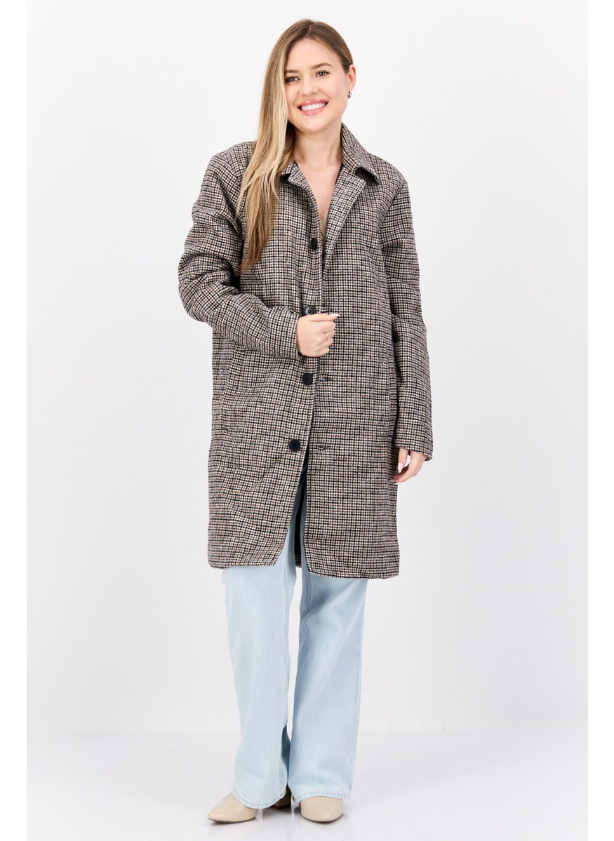 BRAVE SOUL - Women Houndstooth Trench Coat, Brown Combo - Image 1