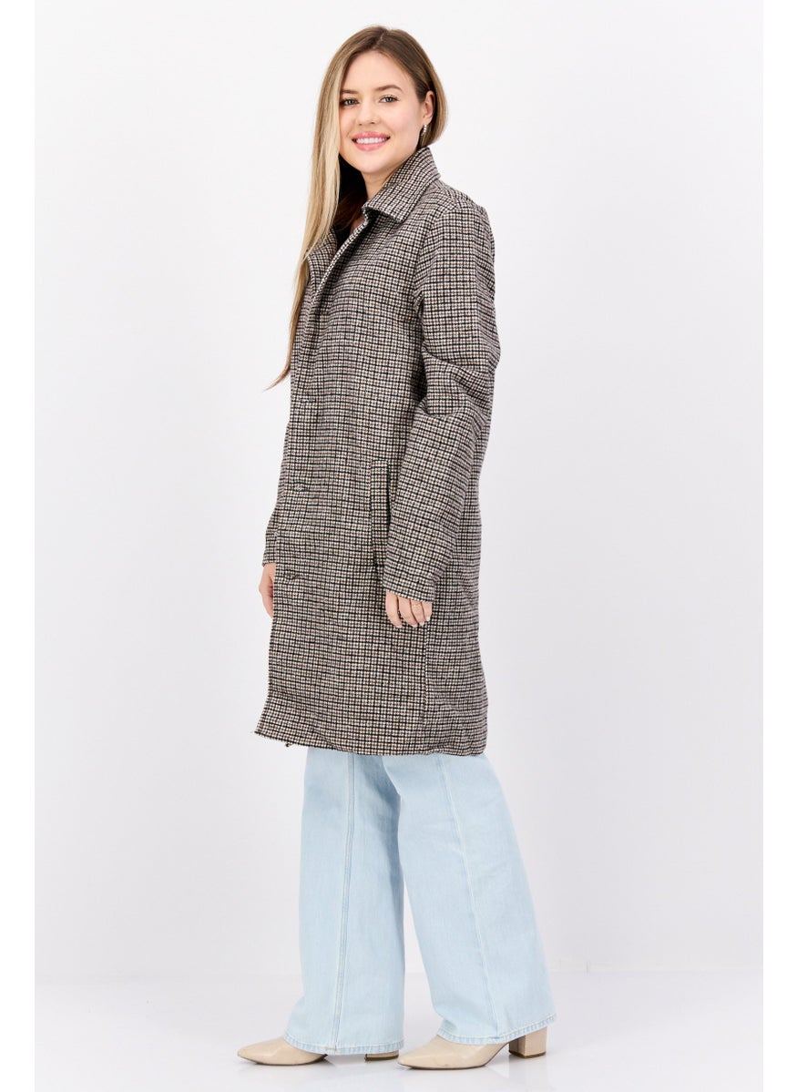 BRAVE SOUL - Women Houndstooth Trench Coat, Brown Combo - Image 1
