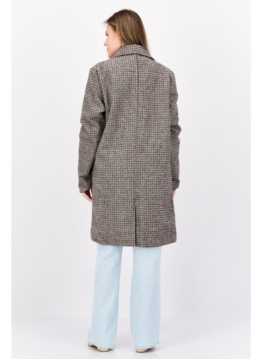 BRAVE SOUL - Women Houndstooth Trench Coat, Brown Combo - Image 1