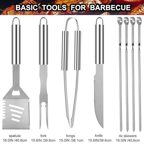 grilljoy 24PCS BBQ Grill Tools Set with Meat Thermometer and Injector Extra Thick Stainless Steel Fork Spatula Tongs Complete BBQ Accessories in Perfect Grill Gifts for Fathers Day - Image 3