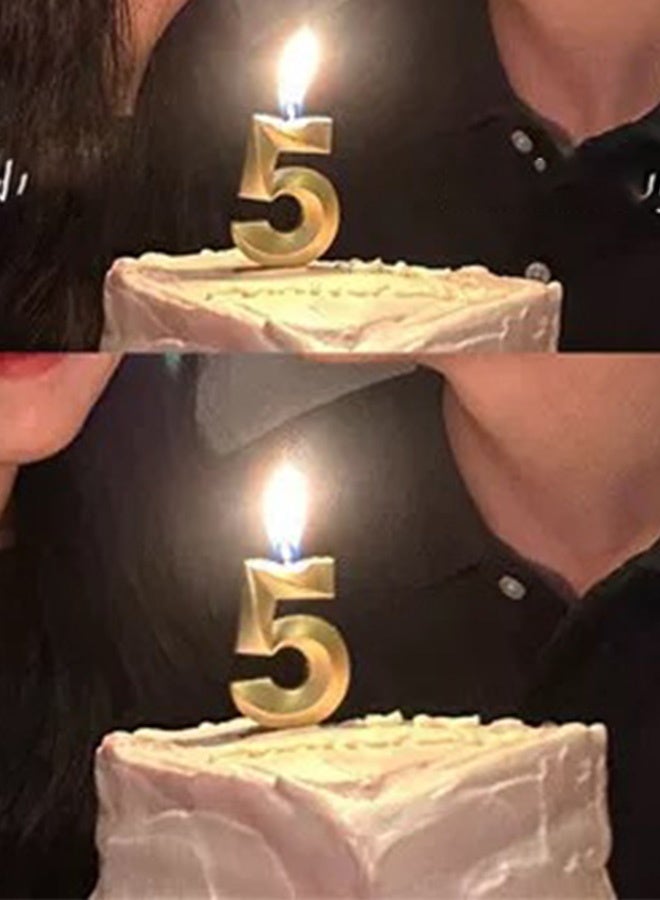 سوفي شمعة عيد ميلاد ذهبية فاخرة من Ssovi، رقم 5، زينة كعكة ثلاثية الأبعاد معدنية بدون دخان للأطفال والكبار، وحفلات الذكرى السنوية والمناسبات الخاصة - Image 2