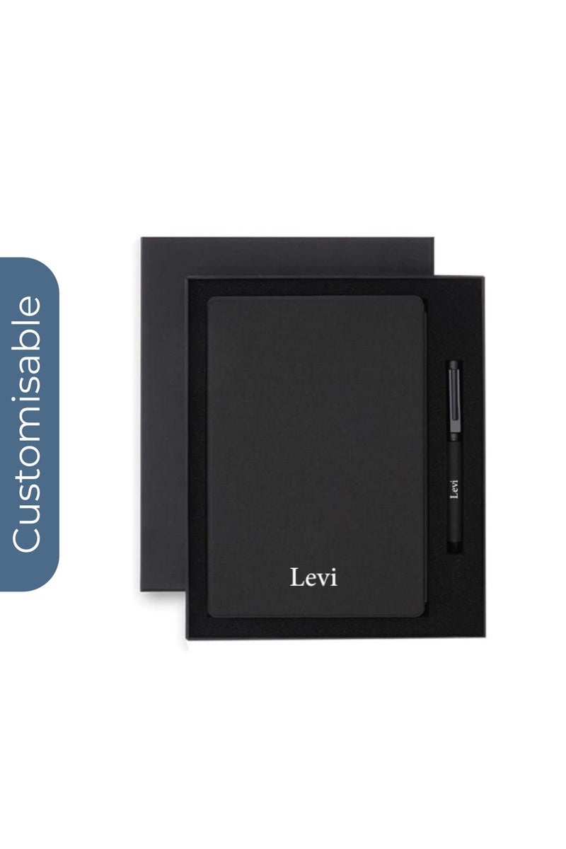 SANTHOME Personalised Sustainable Gift Set with Refillable Notebook & Pen - Black - Image 1