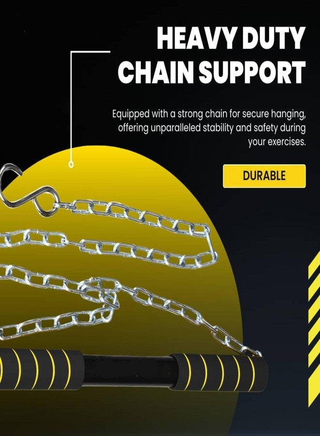 SHAPEWELL Chain Chinup Rod With Yellow Black Grip| Hanging Rod for Body Workout| Steel Chain for Height Increaser - Image 2