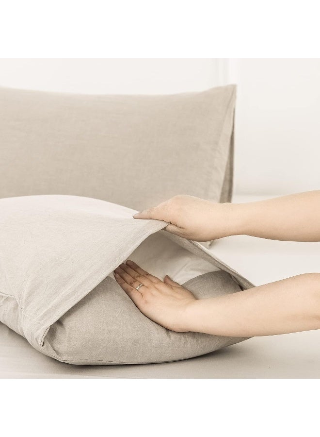 Moomee MooMee Bedding Pillow Shams 100% Washed Cotton Linen Like Textured Breathable Durable Soft Comfy (Cream Grey, King)  - Image 4