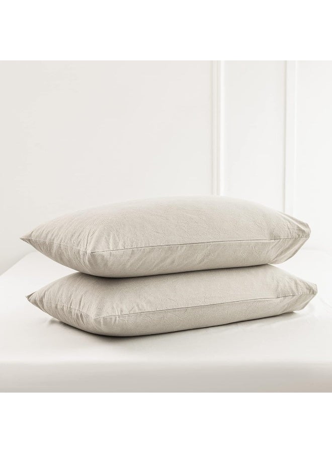 Moomee MooMee Bedding Pillow Shams 100% Washed Cotton Linen Like Textured Breathable Durable Soft Comfy (Cream Grey, King)  - Image 1