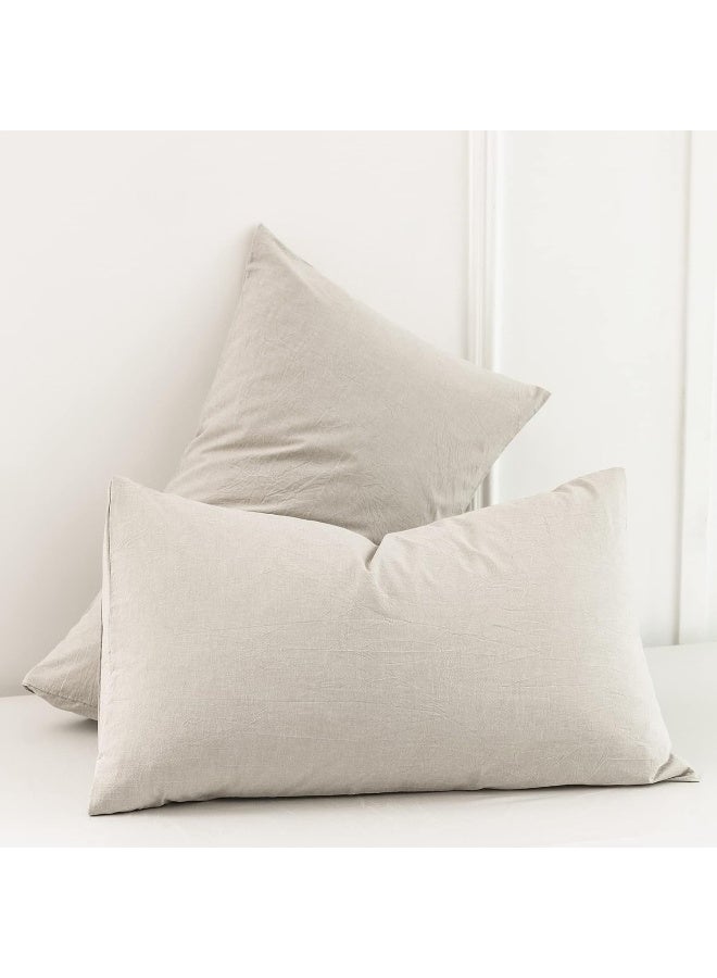 Moomee MooMee Bedding Pillow Shams 100% Washed Cotton Linen Like Textured Breathable Durable Soft Comfy (Cream Grey, King)  - Image 3