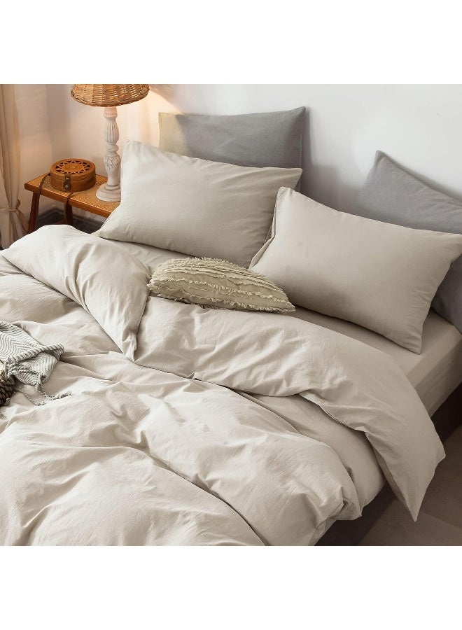 Moomee MooMee Bedding Pillow Shams 100% Washed Cotton Linen Like Textured Breathable Durable Soft Comfy (Cream Grey, King)  - Image 5