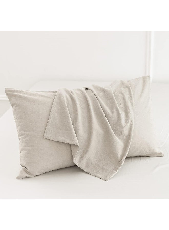 Moomee MooMee Bedding Pillow Shams 100% Washed Cotton Linen Like Textured Breathable Durable Soft Comfy (Cream Grey, King)  - Image 2
