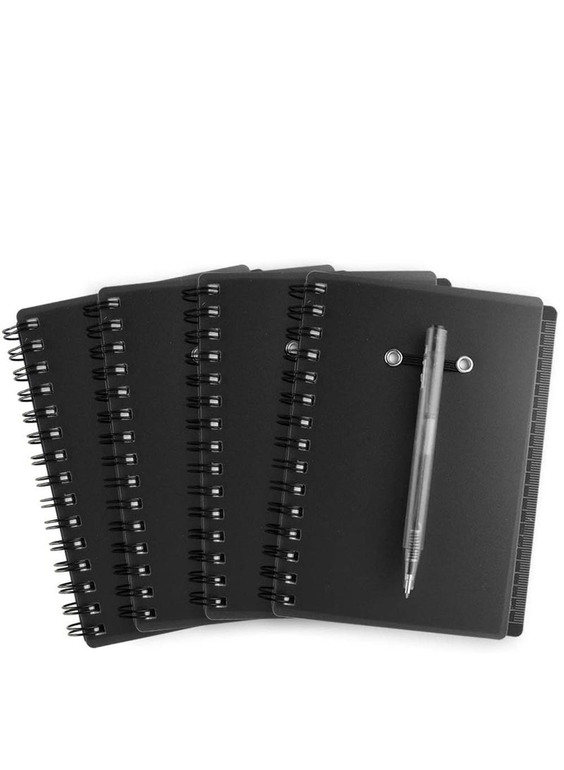 SYOSI 4 Pcs Spiral Notebook Steno Pocket Notepad with Pen in Holder and Sticky Notes, Page Marker Index Tabs Flags Making Plans Writing Memos Office School Supplies (Black) - Image 3