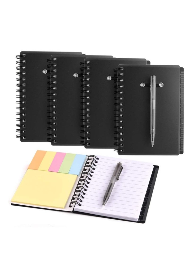 SYOSI 4 Pcs Spiral Notebook Steno Pocket Notepad with Pen in Holder and Sticky Notes, Page Marker Index Tabs Flags Making Plans Writing Memos Office School Supplies (Black) - Image 1