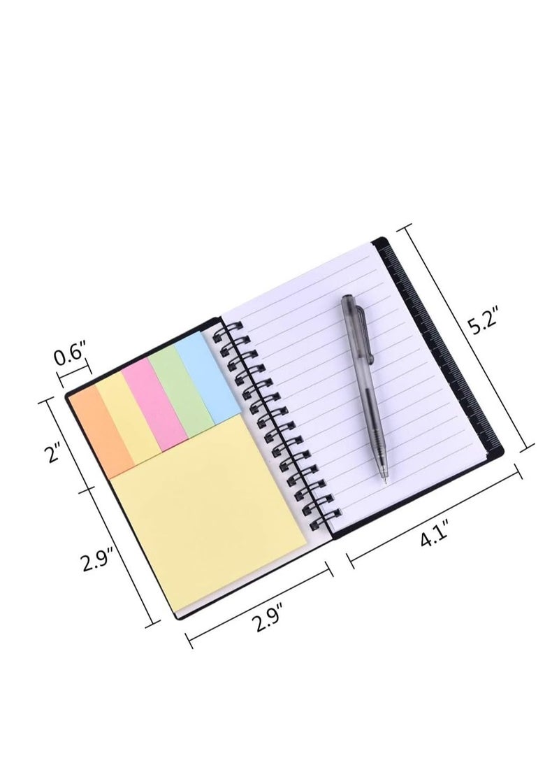 SYOSI 4 Pcs Spiral Notebook Steno Pocket Notepad with Pen in Holder and Sticky Notes, Page Marker Index Tabs Flags Making Plans Writing Memos Office School Supplies (Black) - Image 2