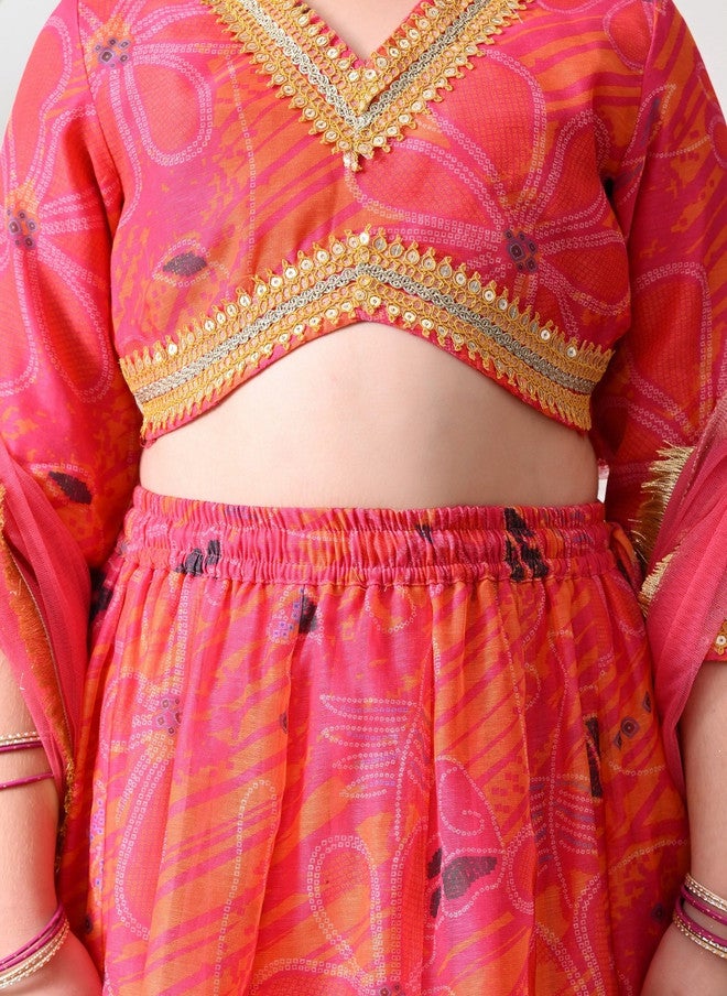 Indi-Loom Couture Girls Printed Gotta Patti Semi-Stitched Lehenga & Blouse With Dupatta - Image 5