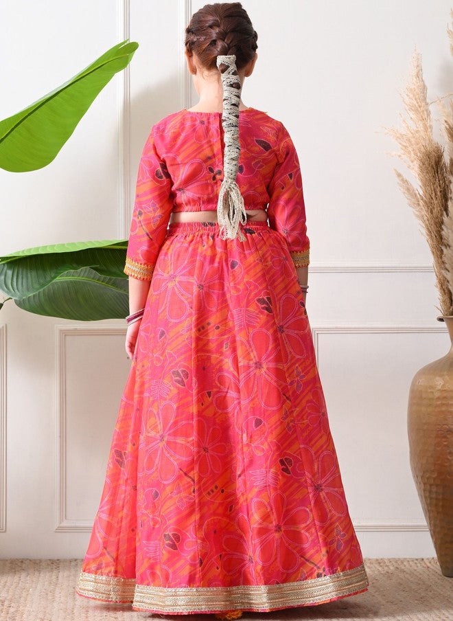 Indi-Loom Couture Girls Printed Gotta Patti Semi-Stitched Lehenga & Blouse With Dupatta - Image 4