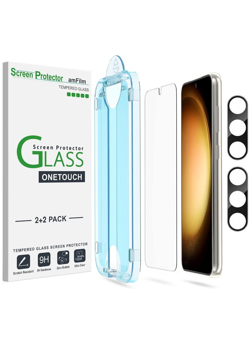 Amfilm amFilm [2+2 Pack OneTouch Tempered Glass Screen Protector for Samsung Galaxy S23+/S23 Plus 6.6 Inch with Camera Lens Protector, 9H Hardness, Easy Installation and Bubble Free.  - Image 1