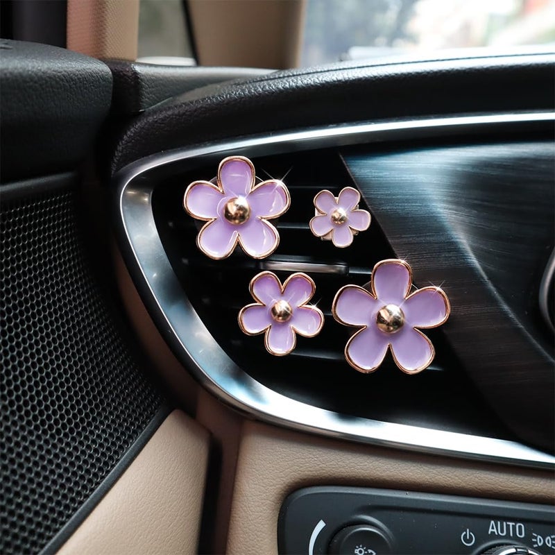 ORIESSE Cute Flowers Air Vent Clips Car Air Freshener,4pcs Purple Girly Daisy Flower Car Accessories for Women,Lavender Car Decorations Refillable Clips On Air Freshener - Image 2