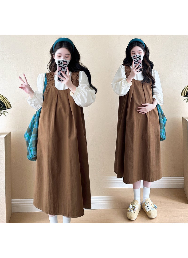 Generic - 2024 Autumn Maternity Shirt and Skirt Set Card color suspender skirt - Image 1