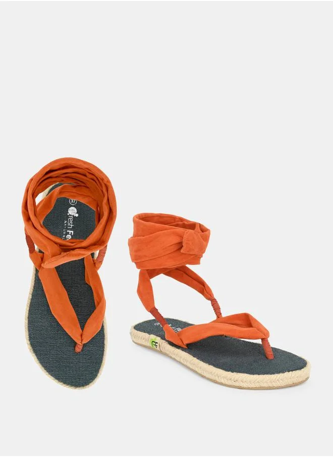 Fresh Feet V Strap Ankle Tie Up Flat Sandals by Styli