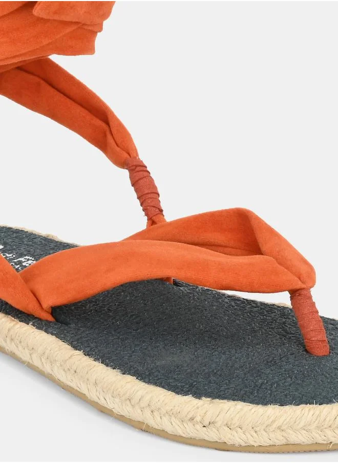 Fresh Feet V Strap Ankle Tie Up Flat Sandals by Styli