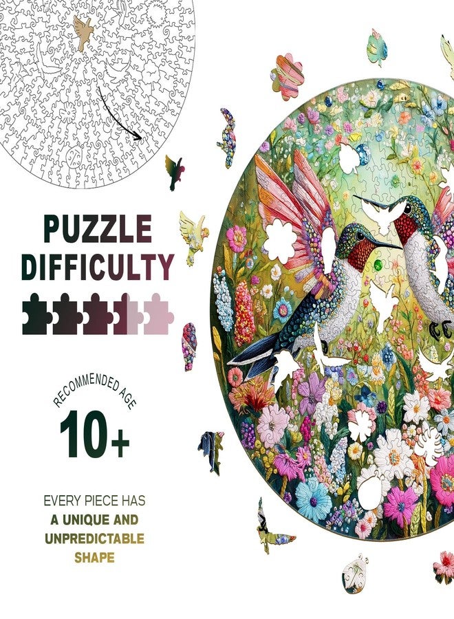 Purdicra Wooden Jigsaw Puzzles, Embroidered Hummingbird Wooden Puzzles for Adults with Unique Shape, Adult Jigsaw Puzzle, Birthday Gifts for Adults, 11.3"x11.4" - 200pcs - Image 2